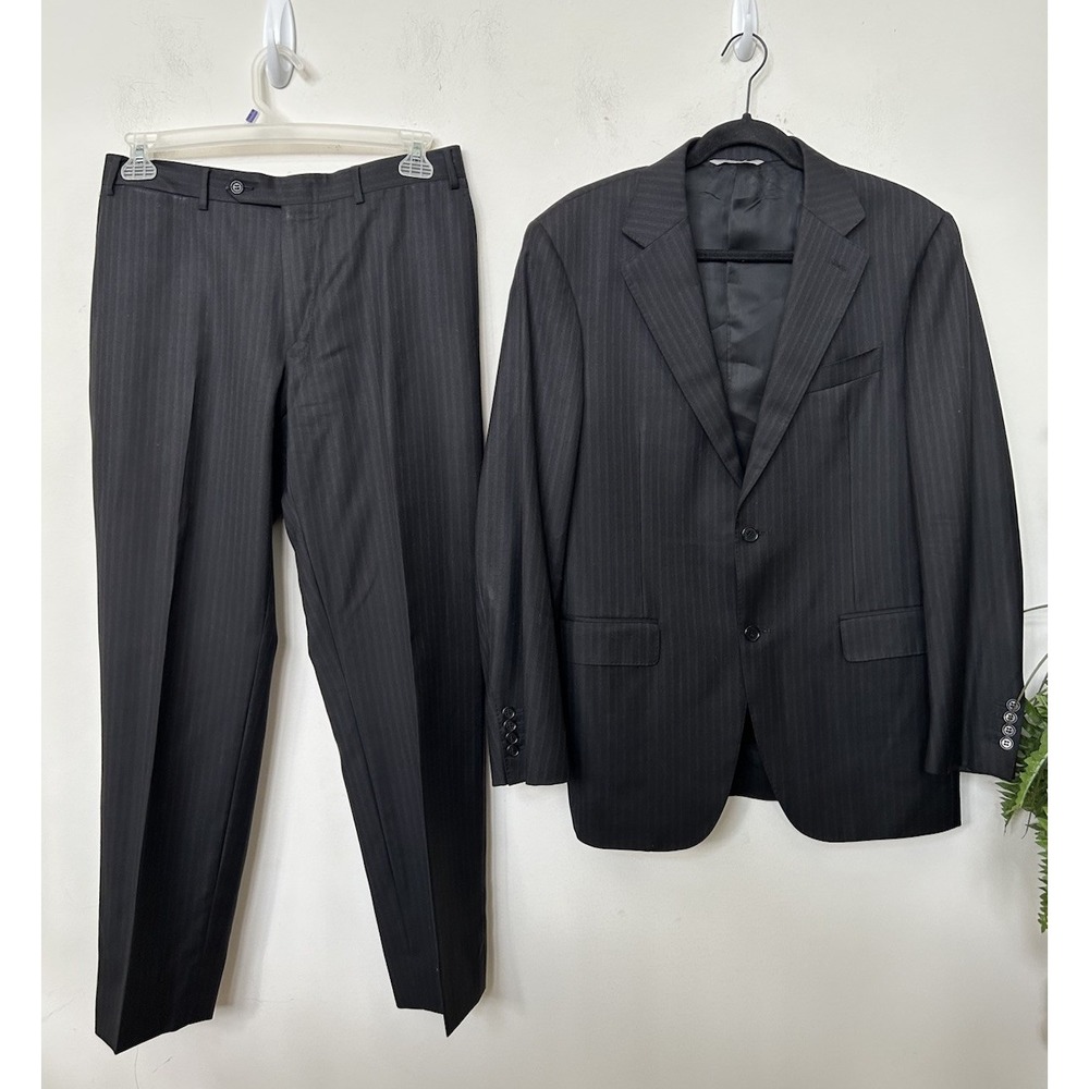 Canali Suit Men 40R / EU 50 Drop 7 100% Wool Charcoal Black 34x29 Corporate